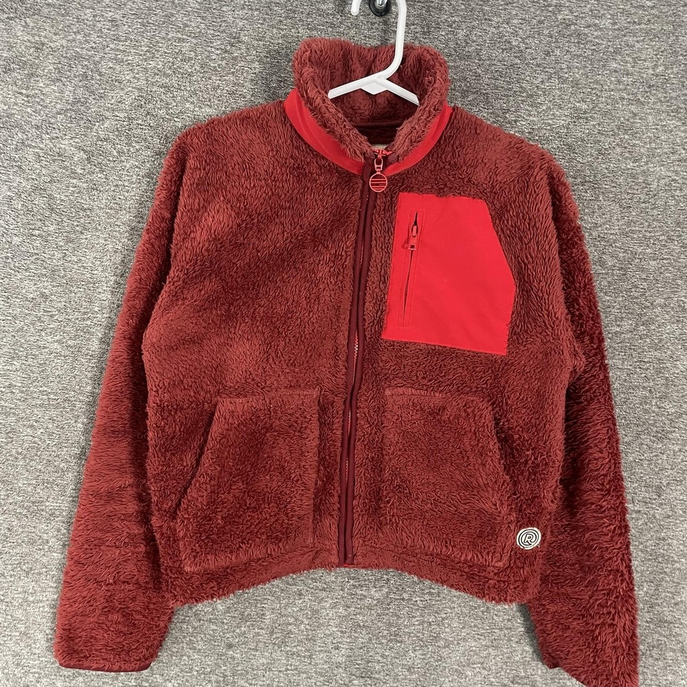 RE-SPUN By Marine Layer Jacket Womens XS Red Fleece Sherpa Full Zip Pockets